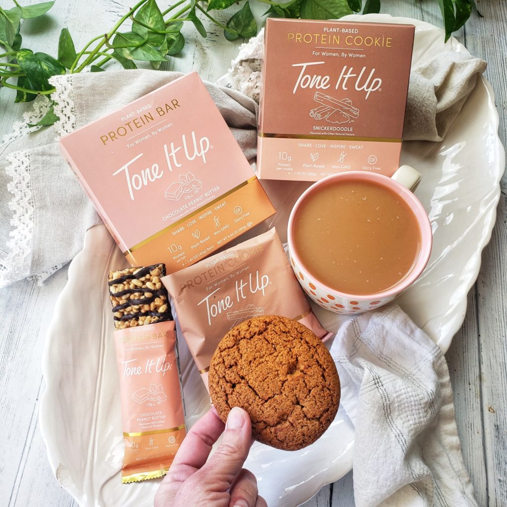 Nutrition products for Tone it Up are delicious., plant-based and offer a great way to boost protein intake for the day.  Try the protein cookies and protein bars.