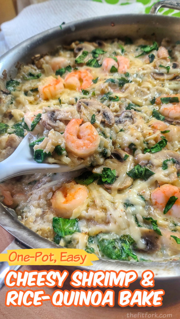 Prep to plate in 30 minutes! You can also make ahead and store this shrimp casserole in the fridge until ready to bake. Loaded with protein, veggies and healthy whole grains in a comforting, cheddar cheese sauce.