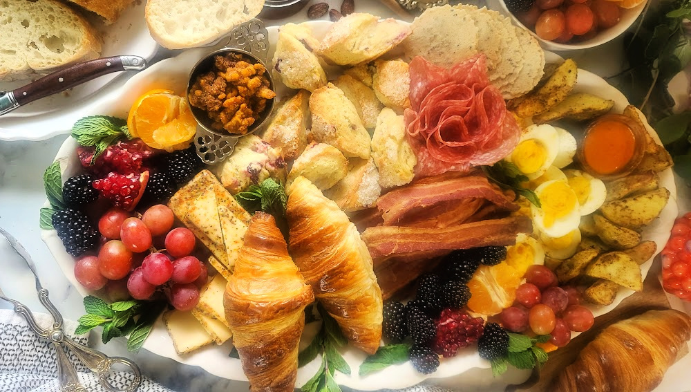 “Breakfast at Midnight” Brunch Charcuterie Board for New Year’s Eve | thefitfork.com
