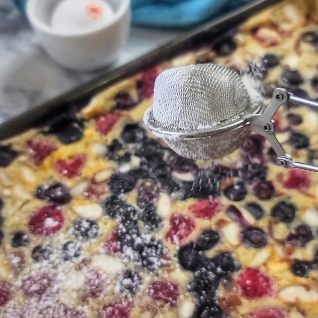 Based on a famous French dessert, but with mindful low-carb tweaks, this Berry Clafoutis makes a delicious brunch, breakfast or healthy dessert. It reminds me of a hybrid flan-pancake. Lower cal and lots of protein from eggs. Size up for a sheet pan to make a little more than the traditional recipe. 