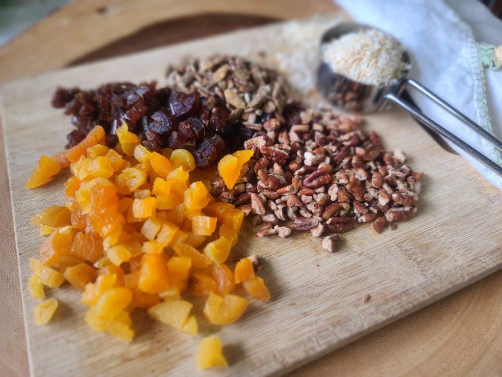 Trail mix toppings for superfood sheet pan pancakes at thefitfork.com