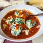 Spinach & Cottage Cheese Gnudi is a 15 minute vegetarian meal that is delicious and fun to eat (and say)! Soft dumpling-like pillows of cheese and spinach, served atop your favorite warmed pasta sauce. Lower fat, lower carb than traditional recipes.