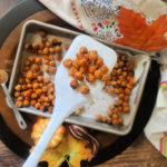 Pumpkin Spice Peanut Butter Roasted Chickpeas – a yummy treat that isn’t so scary for the season. 10g of protein per serving (perfect for a snack), 4g fiber and 198 calories. Easy-peasy to make, using canned chickpeas and I even baked mine in the toaster oven!