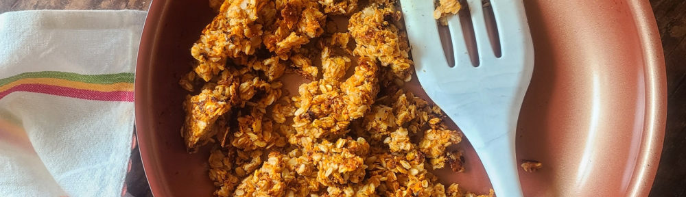Pumpkin Scrambled Oats are a comforting and nutritious way to jumpstart fall mornings. A quick breakfast, only 10 minutes max to make in a skillet -- simple, wholesome ingredients and 22g protein so you don't get hungry later!