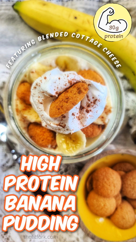 High Protein Banana Pudding: A healthy twist on this classic comfort food allows you to enjoy dessert with no guilt while making gains on your daily protein goals! Only 285 calories per serving, with 30g protein! Lower carb, lower, sugar, gluten-free.