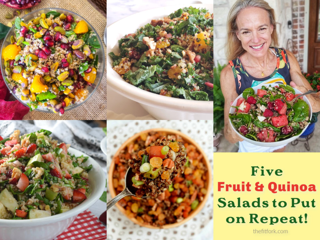 A collection of quinoa salads featuring fruit that will add beauty and nutrition to your plate! 