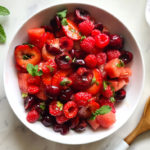 This beautiful fruit salad -- featuring red raspberries, strawberries, watermelon and cherries – will be the star of your summer celebration. The Honey Lime Mint dressing is super easy to make and adds a flavorful upgrade to your breakfast, lunch, or dinner!