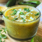 ‘Tis the season for zucchini and Hatch green chile – use up your bumper crop of summer produce in this delicious soup that can be served hot or cold. Makes 6 servings, each with 134 cal, 4g fat, 11g net carb and 6g protein.