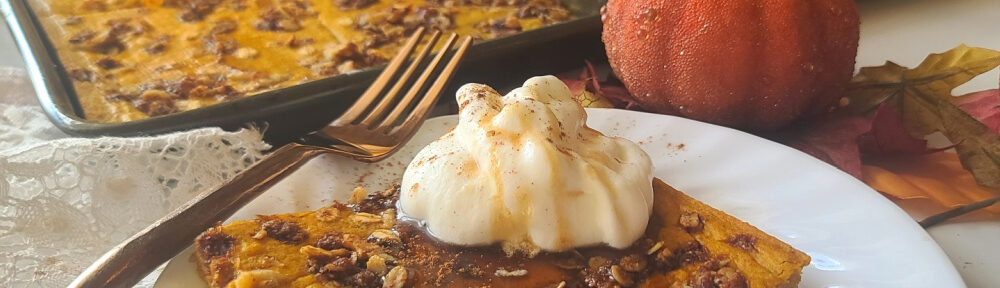 Embrace pumpkin season while minimizing morning stress with this easy sheet pan pancake recipe! Cottage cheese blended into the batter adds extra richness and protein while the ground up oats create a gluten-free, fiber-packed flour. Plus, that cinnamon, nutty streusel topping adds a pleasing sweetness and crunch to this convenient and yummy fall breakfast. Feed a crowd, or meal prep and store in single-portion servings in the freezer for busy mornings.