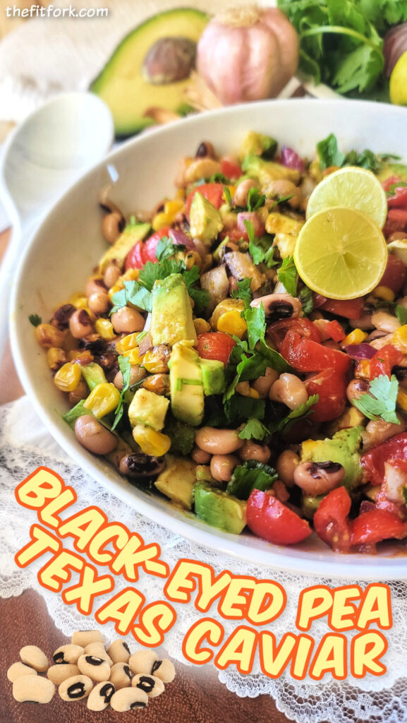 Black-eyed Pea Texas Caviar brings together bold flavors, wholesome ingredients, and a sprinkle of good fortune. This vibrant mix of black-eyed peas, roasted corn, juicy tomatoes, creamy avocado, crisp red onion, and fresh cilantro, all tossed in a zippy lime vinaigrette, has been a New Year’s Day tradition for as long as I can remember—those lucky black-eyed peas are said to bring prosperity, but the rich flavors alone make us feel like we’re starting the year off right. Beyond the holiday, Texas Caviar shines year-round as a versatile side for cookouts, a topping for salads, or a crowd-pleasing dip for game-day gatherings. Fresh, zesty, and undeniably Texan, it’s a dish that’s as nourishing as it is delicious and one you’ll want to make on repeat.