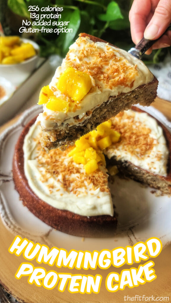 This tropical-inspired Protein Hummingbird Cake is light, luscious, and loaded with 13g protein per slice. Featuring banana, pineapple, coconut, and a dreamy cheesecake frosting, it’s perfect for a guilt-free spring or summer dessert.