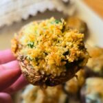 Air fryer cheesy spinach stuffed mushrooms made with cottage cheese and sharp cheddar. A quick, high-protein appetizer ready in 10 minutes with just 50 calories per piece.