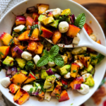 Sweet nectarines, creamy avocado, fresh mozzarella, mint, and balsamic syrup come together in this easy no-cook salad that's perfect for BBQs, potlucks, and weeknight dinners.