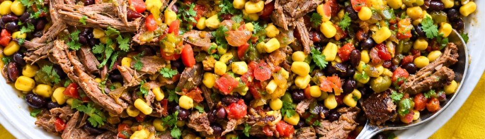The easiest way to make a seriously delicious pot of tender Mexican-style beef! Made with chuck roast, canned pantry staples, prepared salsa and pico — then slow cooked until fork tender. Use it for tacos, salads, bowls, sweet potatoes and more.