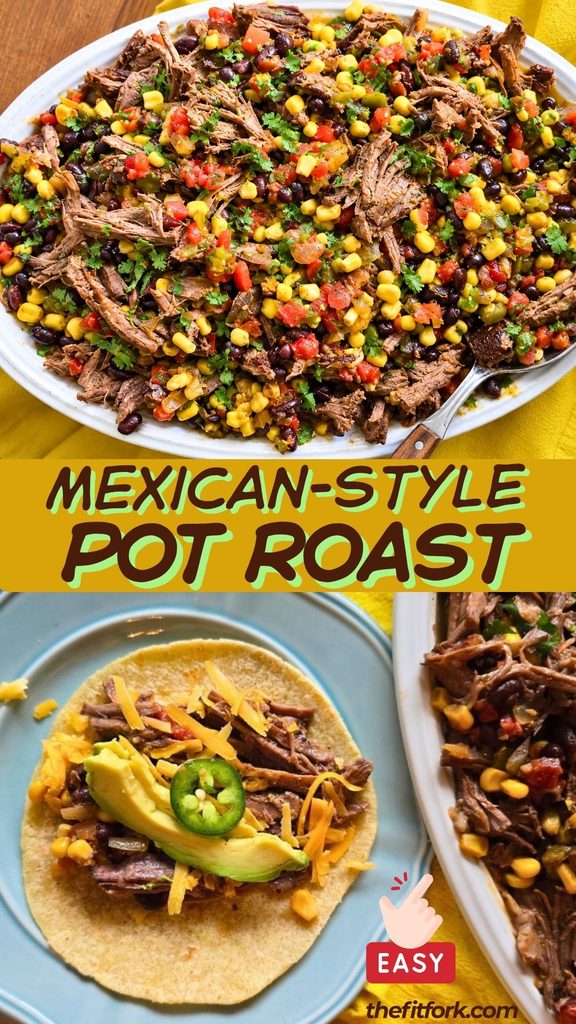 This easy Mexican-Style Pot Roast turns a chuck roast and a handful of pantry-friendly ingredients into tender, flavorful shredded beef you can use ALL week. Tacos tonight, taco salad tomorrow, loaded sweet potato the next day. Now that's my kind of meal prep!